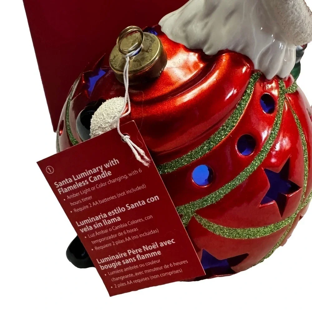 Home Reflections Luminary Flameless Candle with Timer Santa Christmas Ball NIB